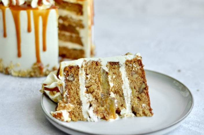 karamel-appeltaart met noten